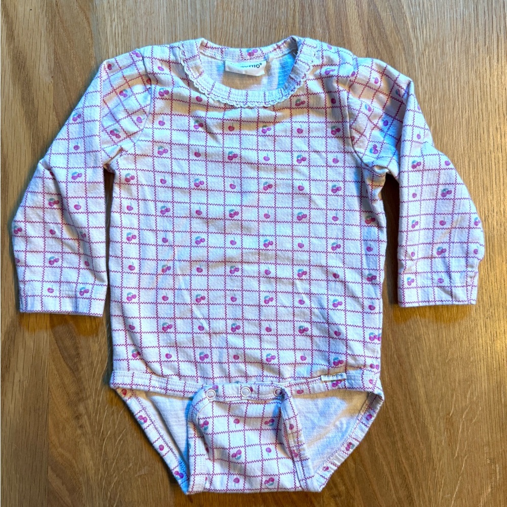 Cherry print long sleeve onesie